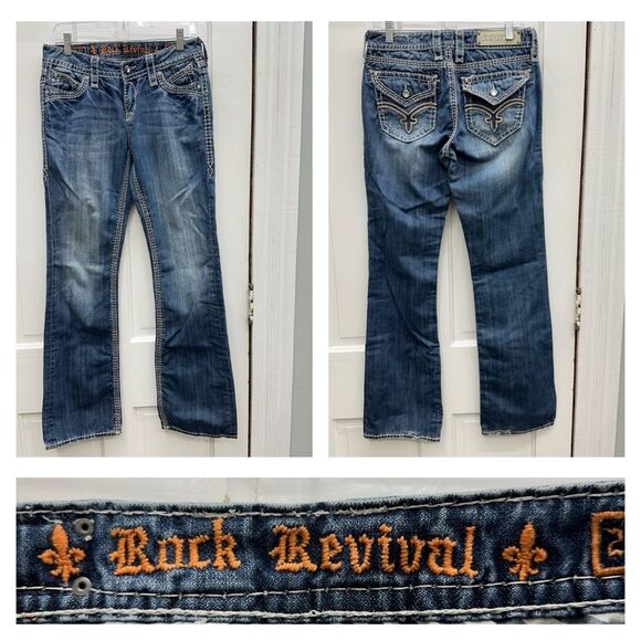 Rock Revival Elaina Easy boot cut thick stitch denim jeans women's 28 - Picture 1 of 10